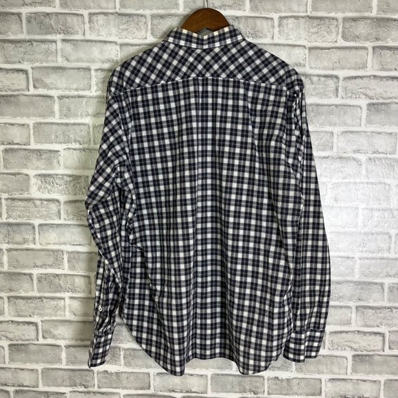 Billy Reid  Standard Cut Navy Plaid Button Down Long Sleeve Shirt Mens Sz Large - Picture 4 of 7